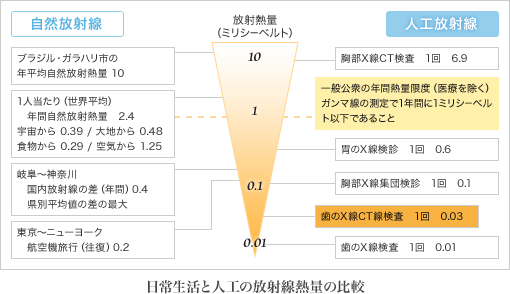 日常生活と人工の放射線熱量の比較